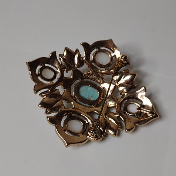 Pretty Blue And Gold Tone Diamond Shaped Sarah Coventry Large Brooch - Picture 7 of 13